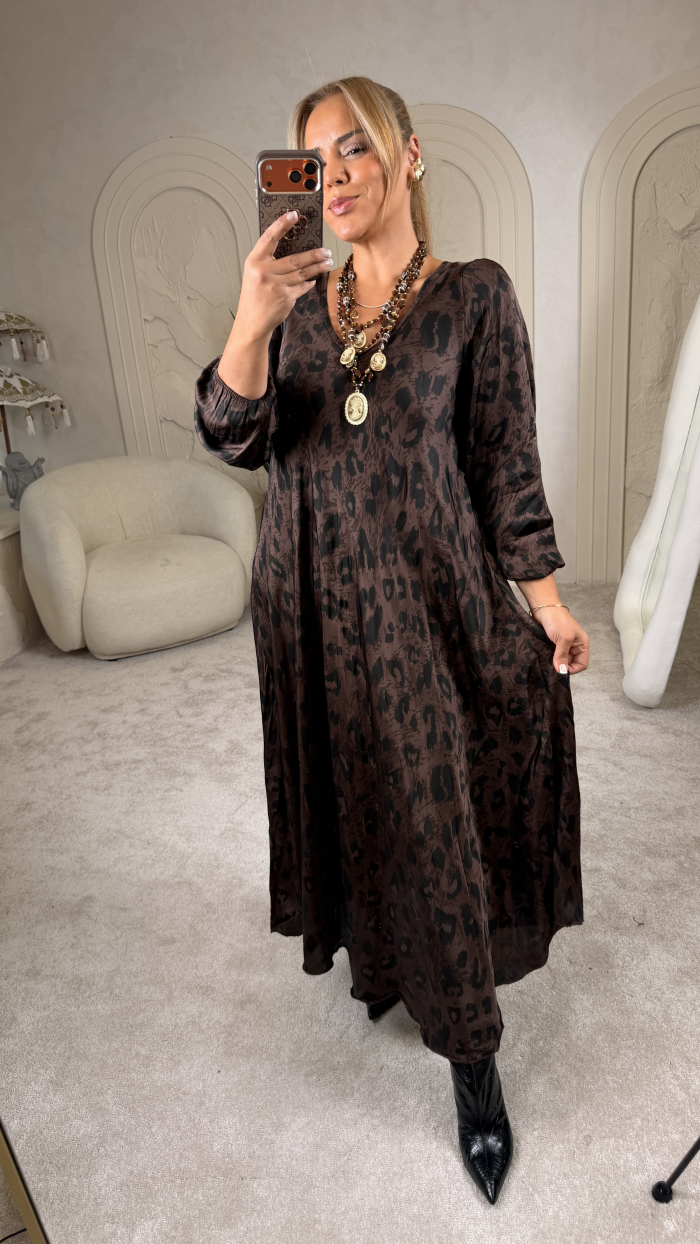 LEO İTHAL MAXİ DRESS KAHVE