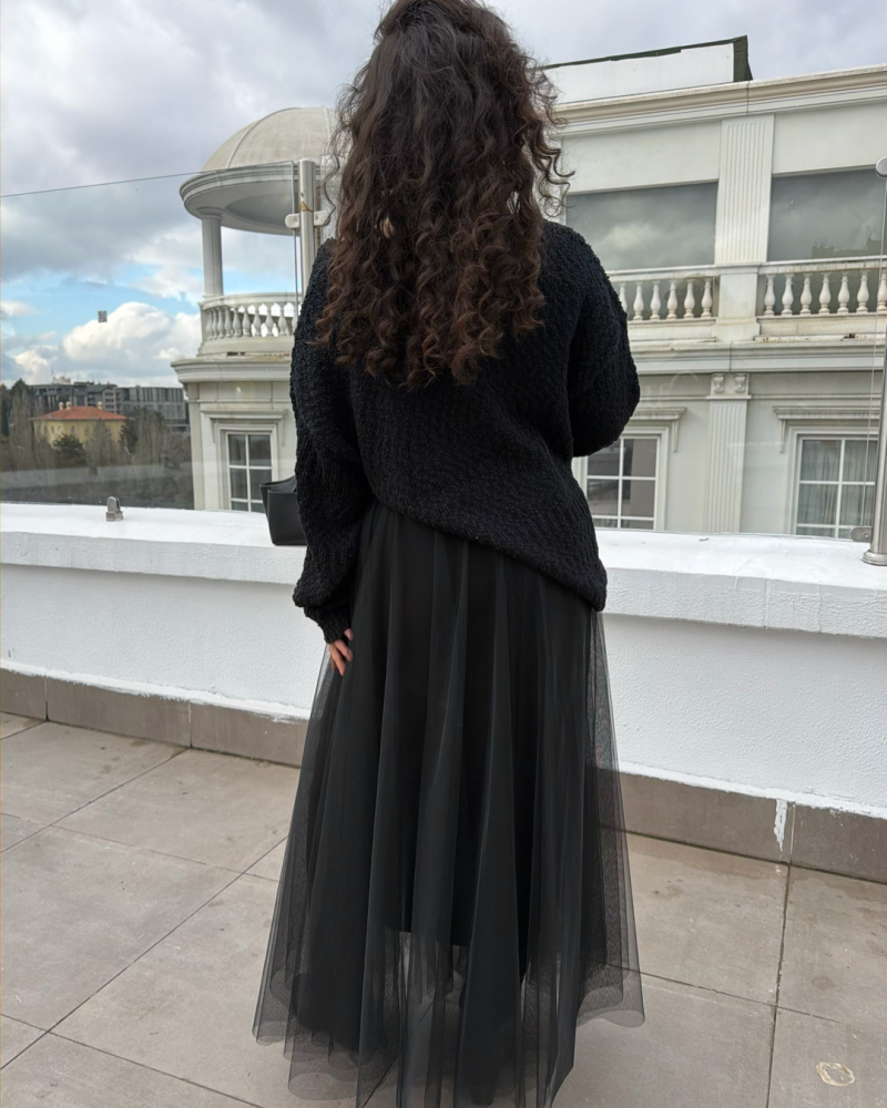 İTALYAN TÜL ETEK SİYAH