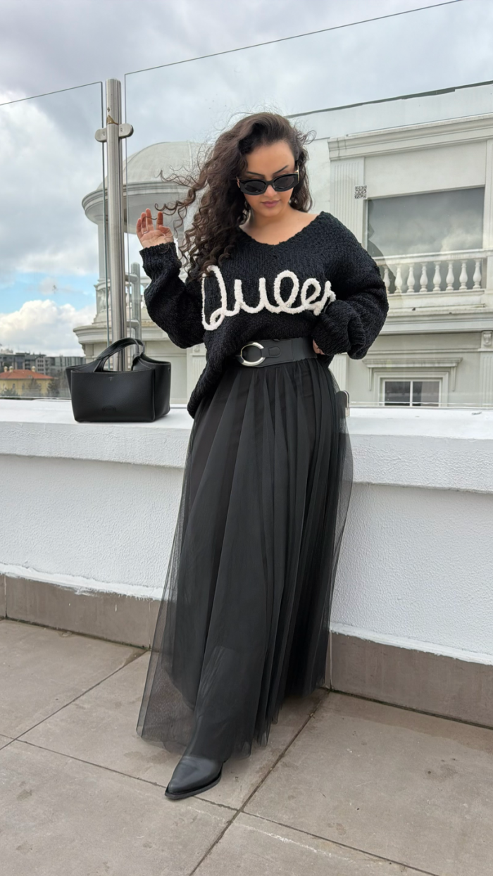 İTALYAN TÜL ETEK SİYAH