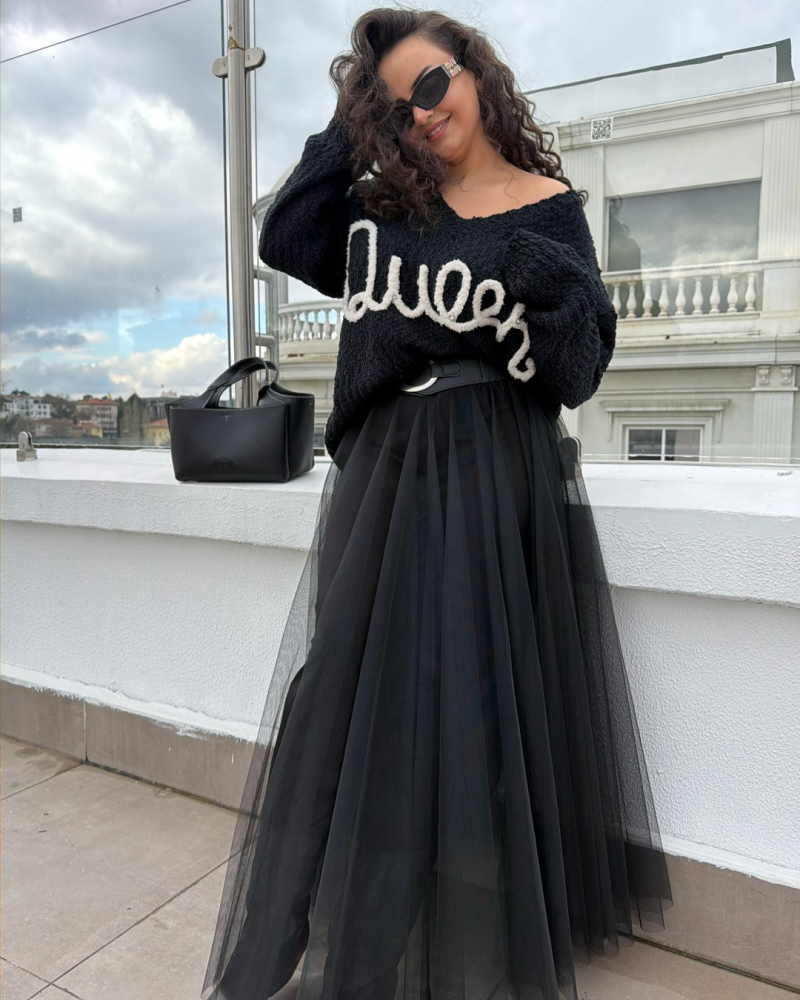 İTALYAN TÜL ETEK SİYAH