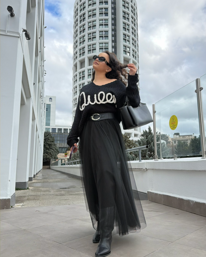 İTALYAN TÜL ETEK SİYAH