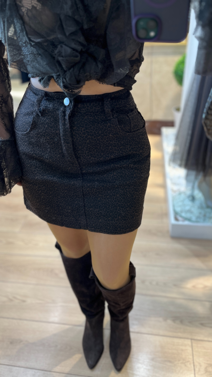 LEOPAR MİNİ ETEK KAHVE