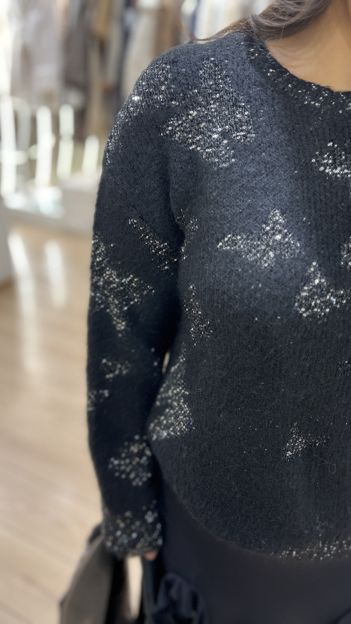 YALDIZLI SİYAH KAZAK