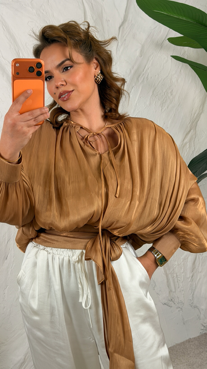 İTALYAN VİSCOSE CAMEL BLUZ