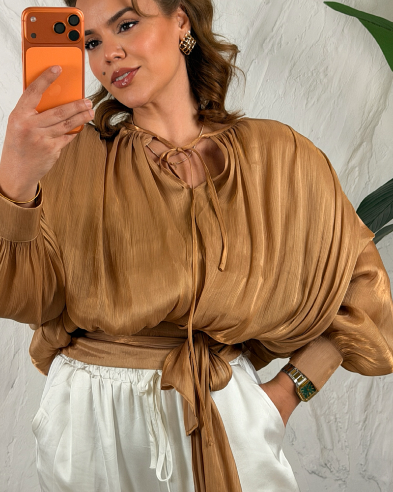 İTALYAN VİSCOSE CAMEL BLUZ