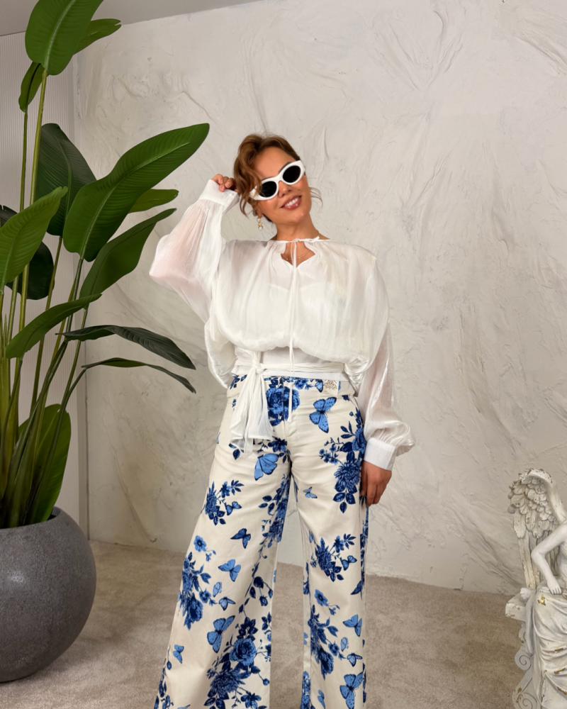 ÇİÇEKLİ GENİŞ PAÇA İNCE JEAN