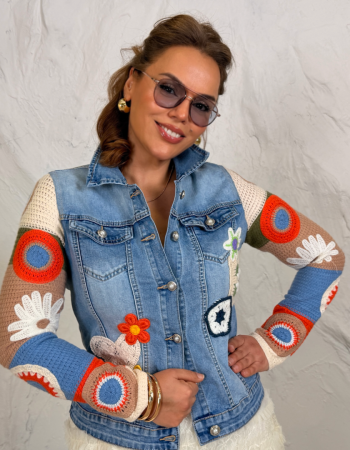 TASARIM JEAN KOT CEKET ÖRGÜ DETAY