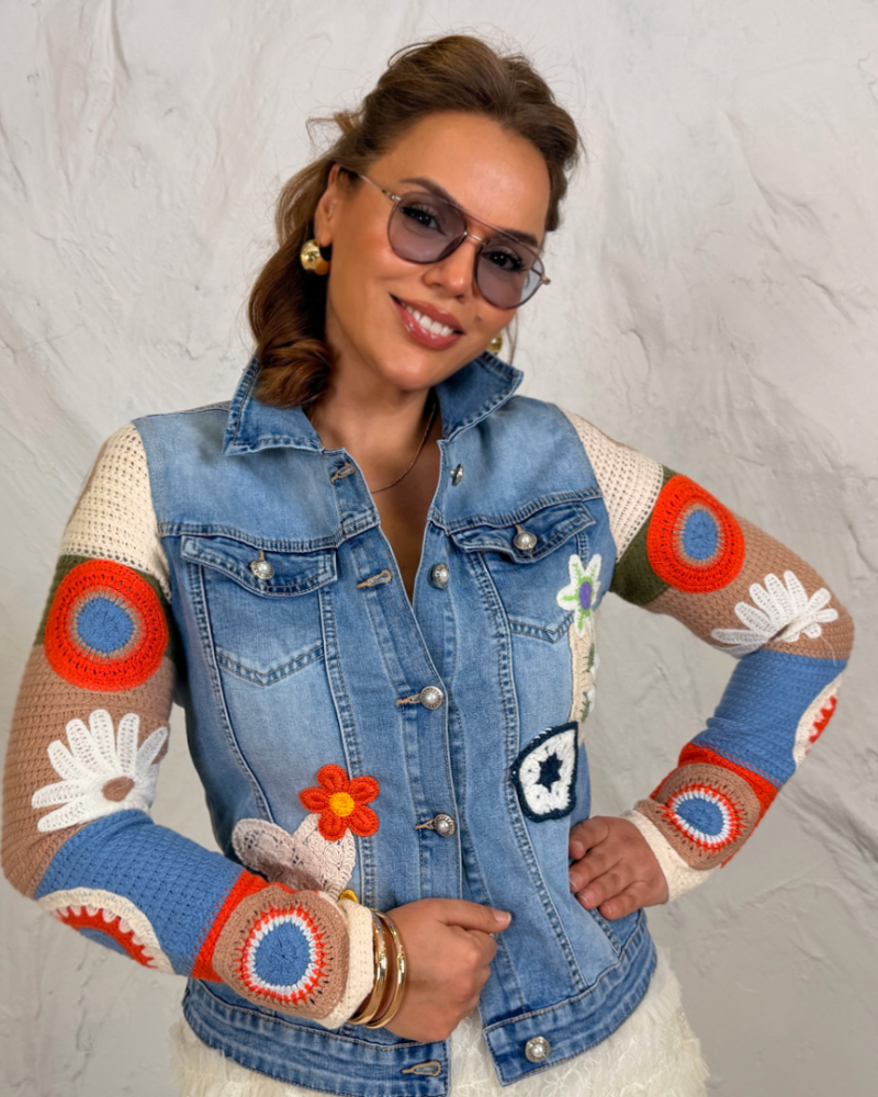 TASARIM JEAN KOT CEKET ÖRGÜ DETAY