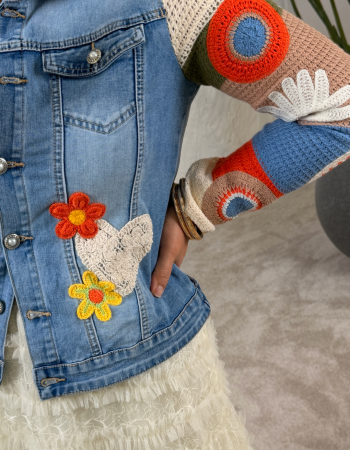 TASARIM JEAN KOT CEKET ÖRGÜ DETAY