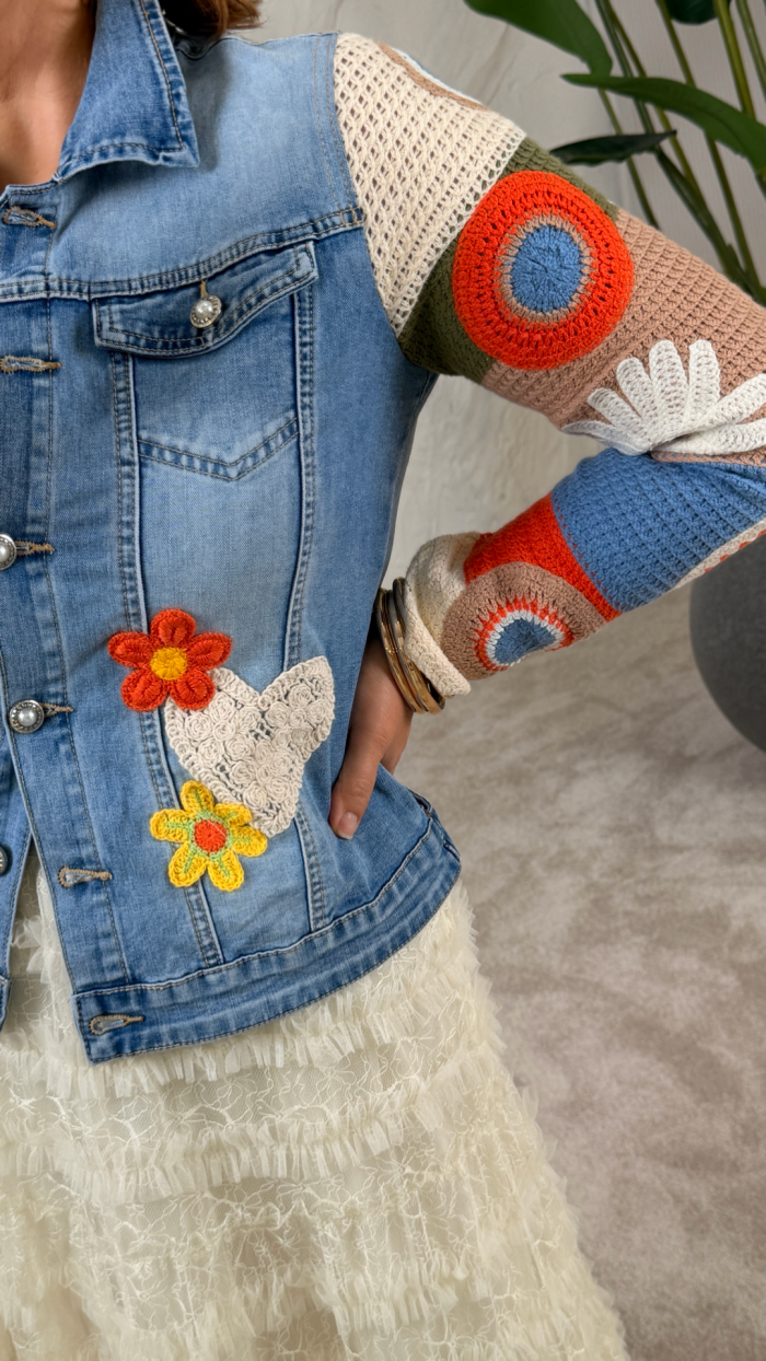 TASARIM JEAN KOT CEKET ÖRGÜ DETAY