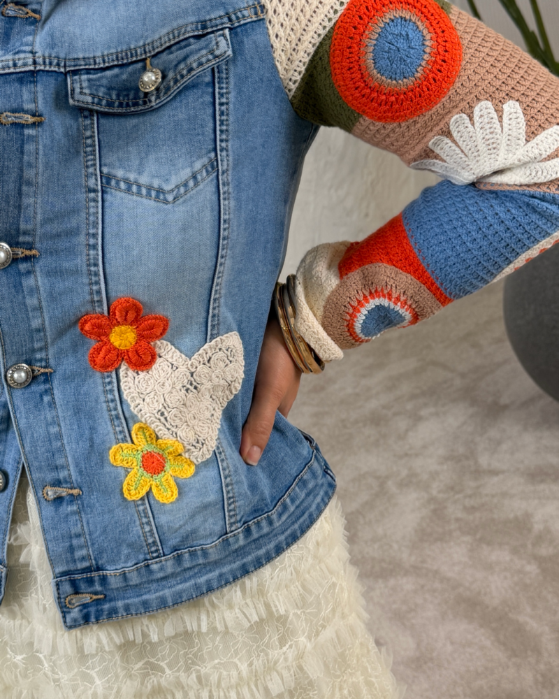 TASARIM JEAN KOT CEKET ÖRGÜ DETAY