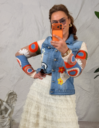 TASARIM JEAN KOT CEKET ÖRGÜ DETAY