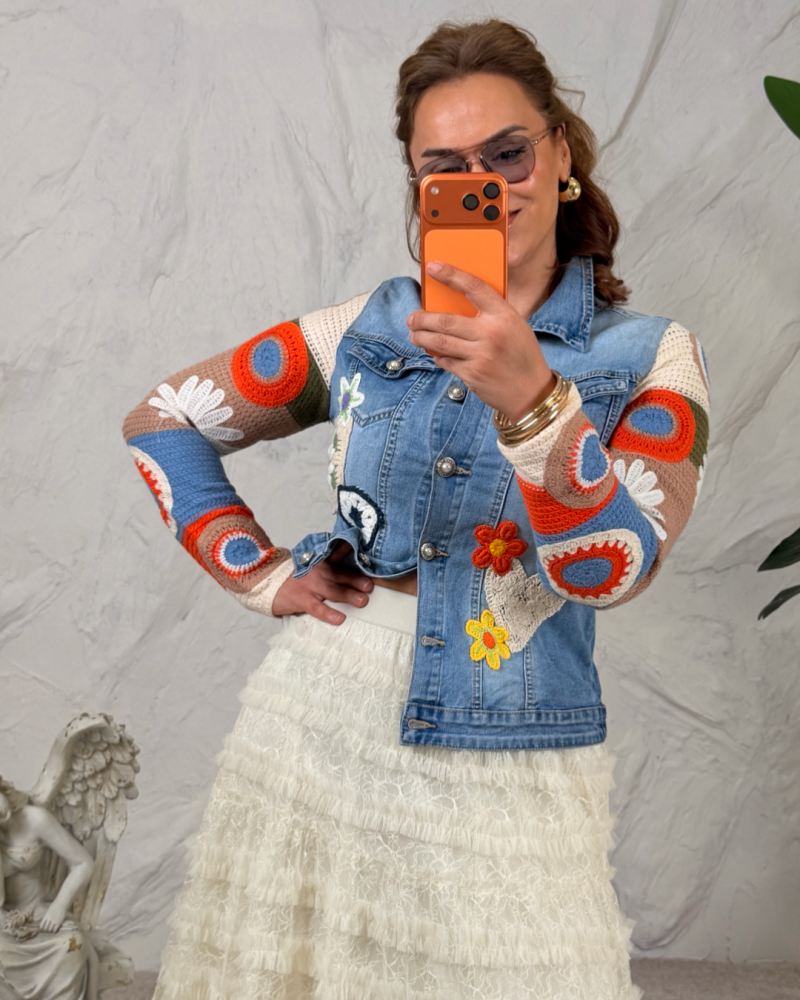 TASARIM JEAN KOT CEKET ÖRGÜ DETAY