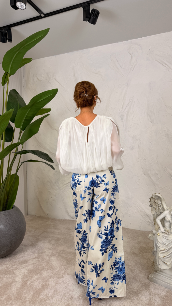 ÇİÇEKLİ GENİŞ PAÇA İNCE JEAN