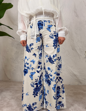 ÇİÇEKLİ GENİŞ PAÇA İNCE JEAN