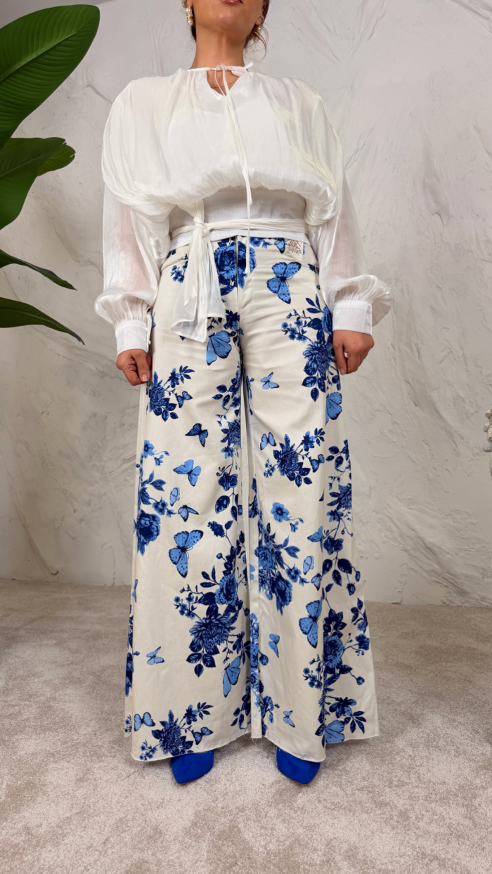 ÇİÇEKLİ GENİŞ PAÇA İNCE JEAN