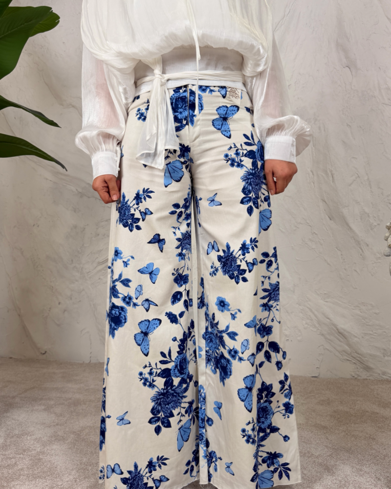 ÇİÇEKLİ GENİŞ PAÇA İNCE JEAN