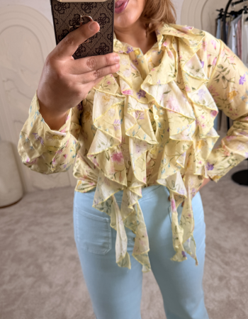 İTALYAN VOLANLI SPRİNG GÖMLEK SARI