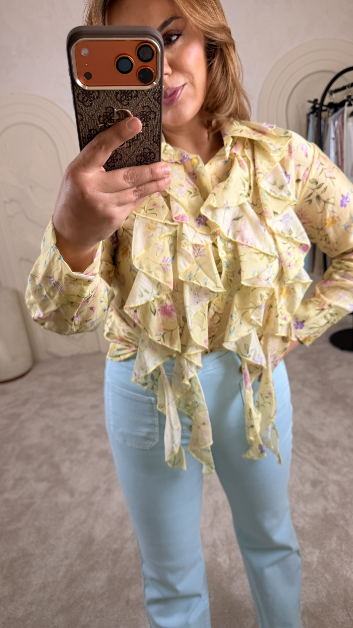 İTALYAN VOLANLI SPRİNG GÖMLEK SARI