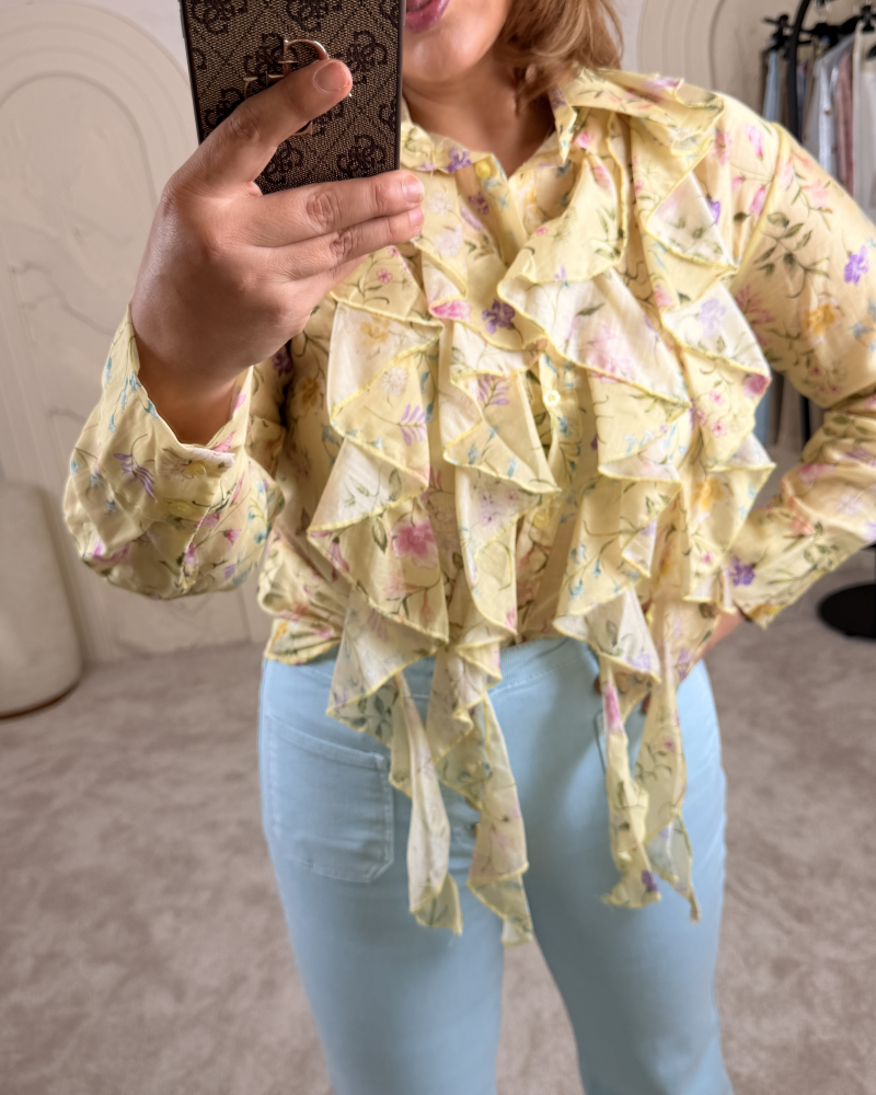 İTALYAN VOLANLI SPRİNG GÖMLEK SARI