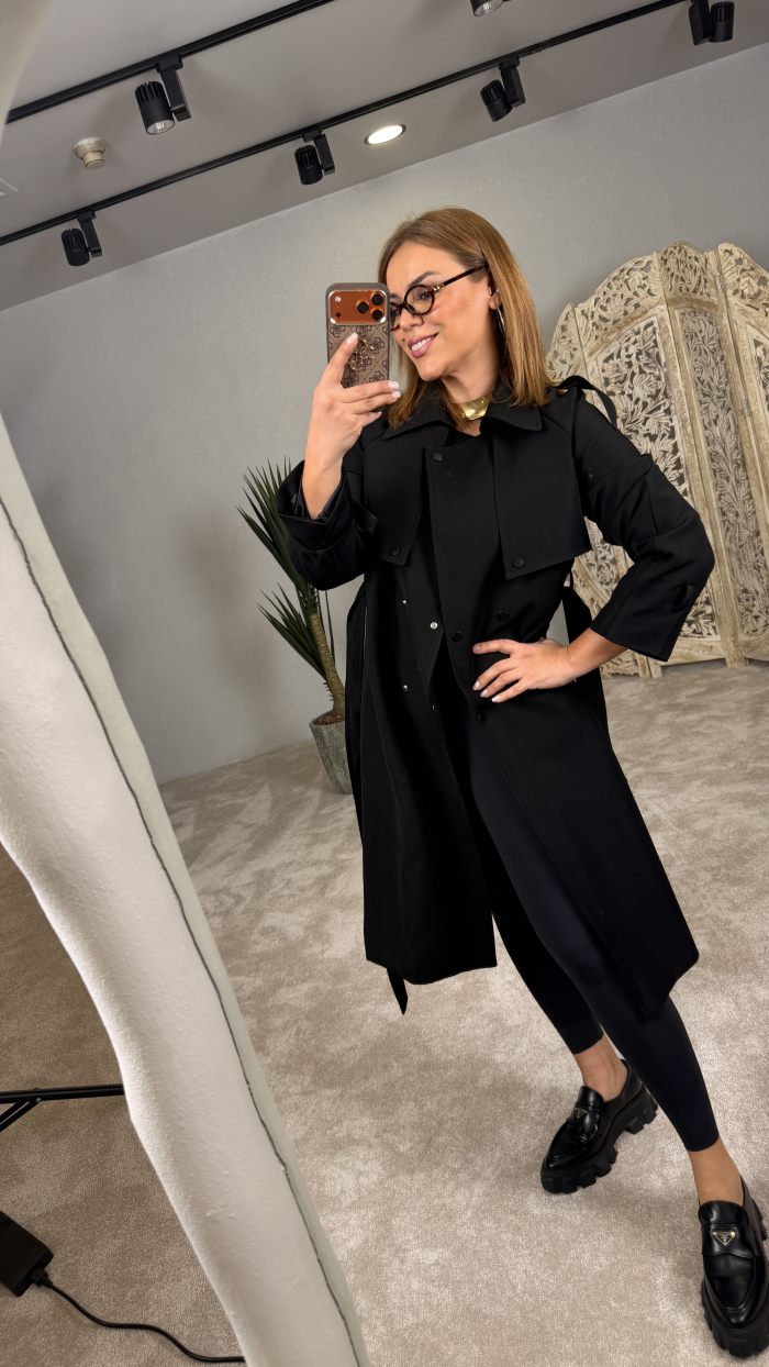 İTALYAN KOTON TRENÇKOT SİYAH