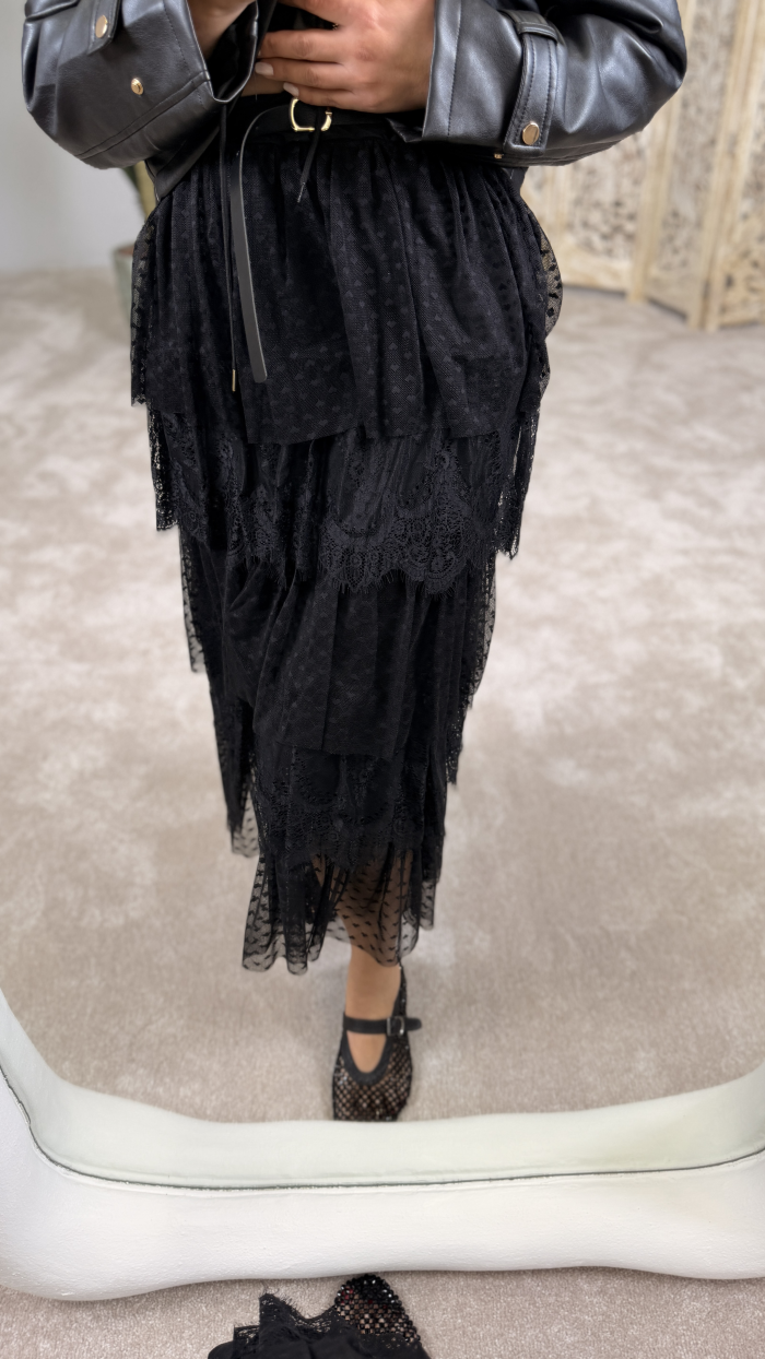 PARİS DANTEL ETEK SİYAH