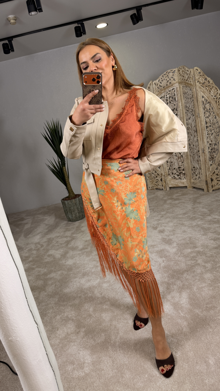 KRUVAZE PÜSKÜLLÜ ETEK ORANGE