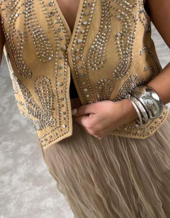 TAŞ İŞLEMELİ TASARIM YELEK CAMEL