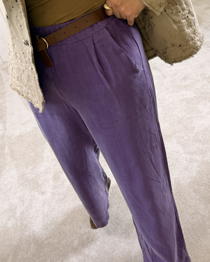 İTALYAN TAŞLANMIŞ EFEKTLİ PANTOLON MOR