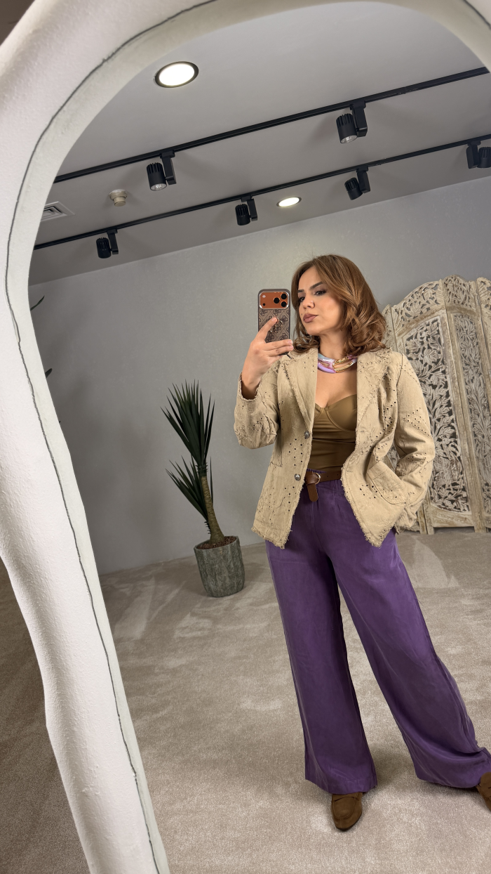 İTALYAN JEAN BRODE CEKET BEJ