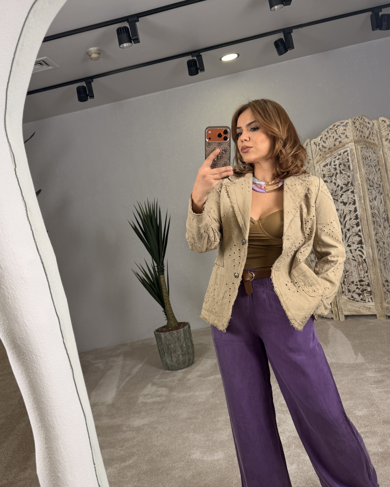 İTALYAN JEAN BRODE CEKET BEJ