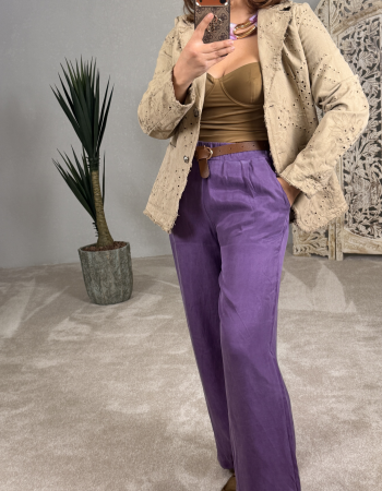 İTALYAN TAŞLANMIŞ EFEKTLİ PANTOLON MOR