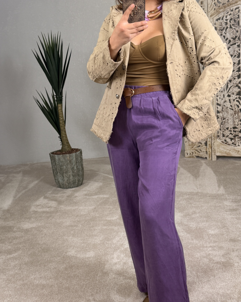 İTALYAN TAŞLANMIŞ EFEKTLİ PANTOLON MOR