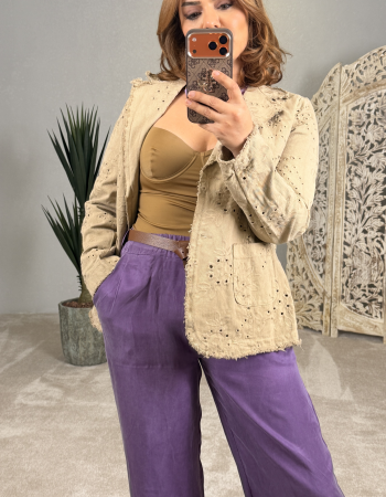 İTALYAN TAŞLANMIŞ EFEKTLİ PANTOLON MOR