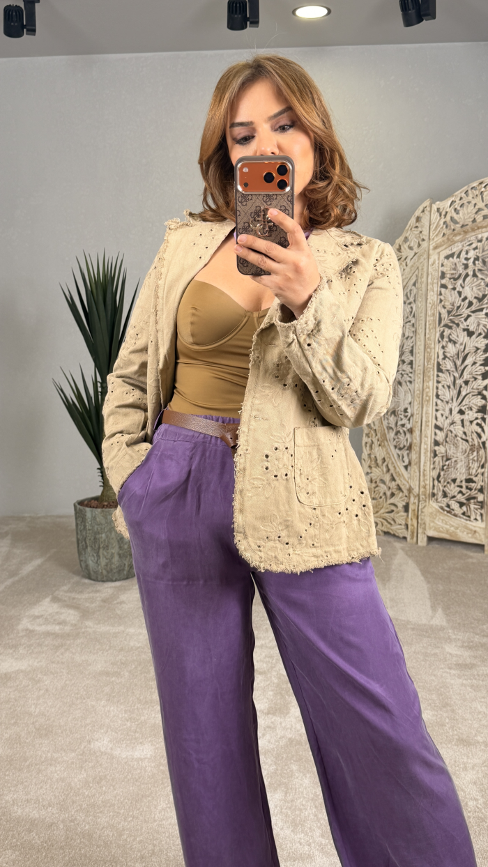 İTALYAN JEAN BRODE CEKET BEJ