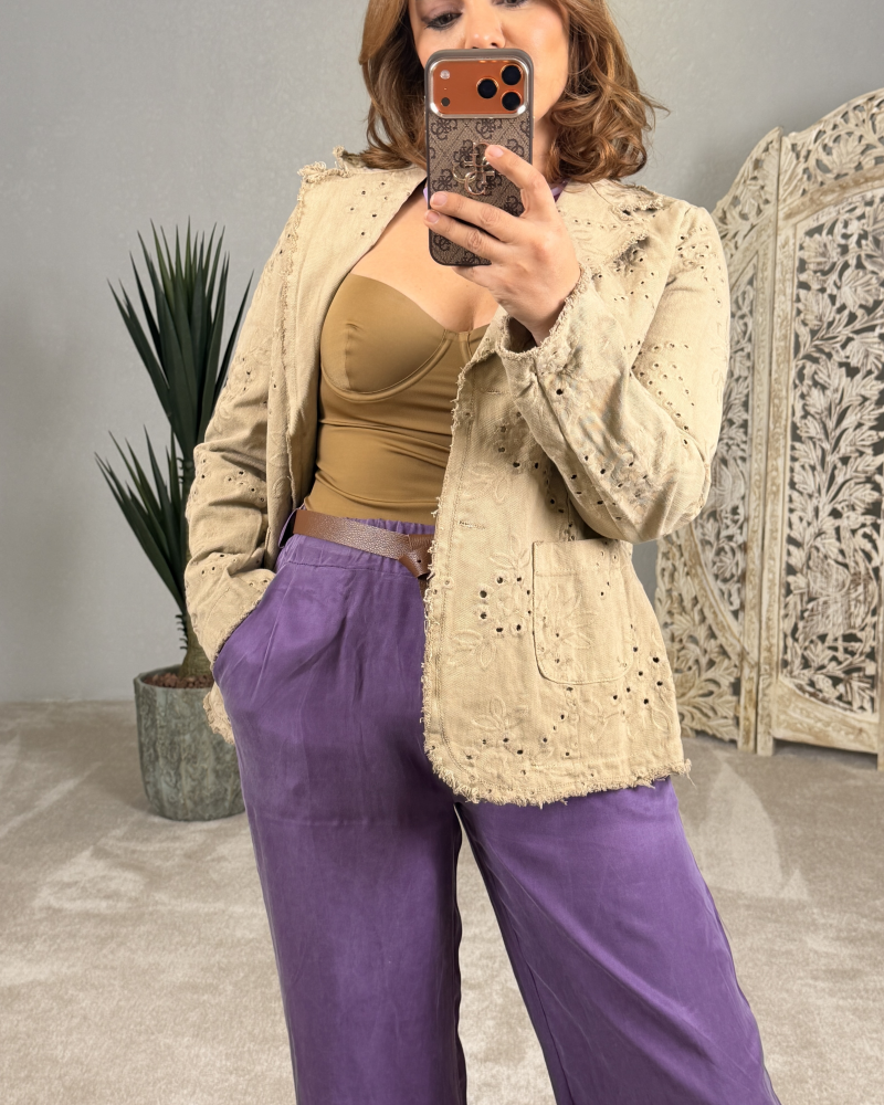 İTALYAN TAŞLANMIŞ EFEKTLİ PANTOLON MOR