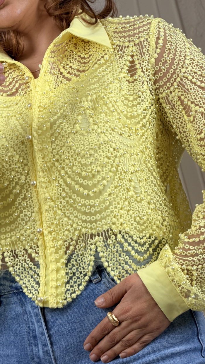 İTALYAN İNCİLİ GÖMLEK SARI