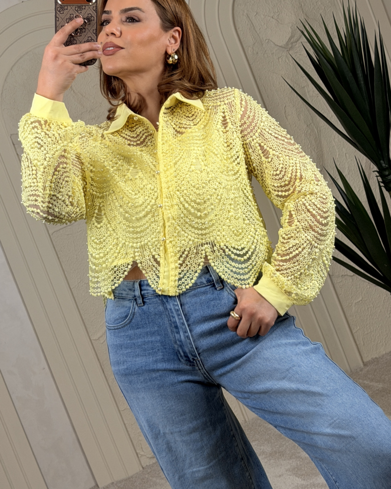 İTALYAN İNCİLİ GÖMLEK SARI