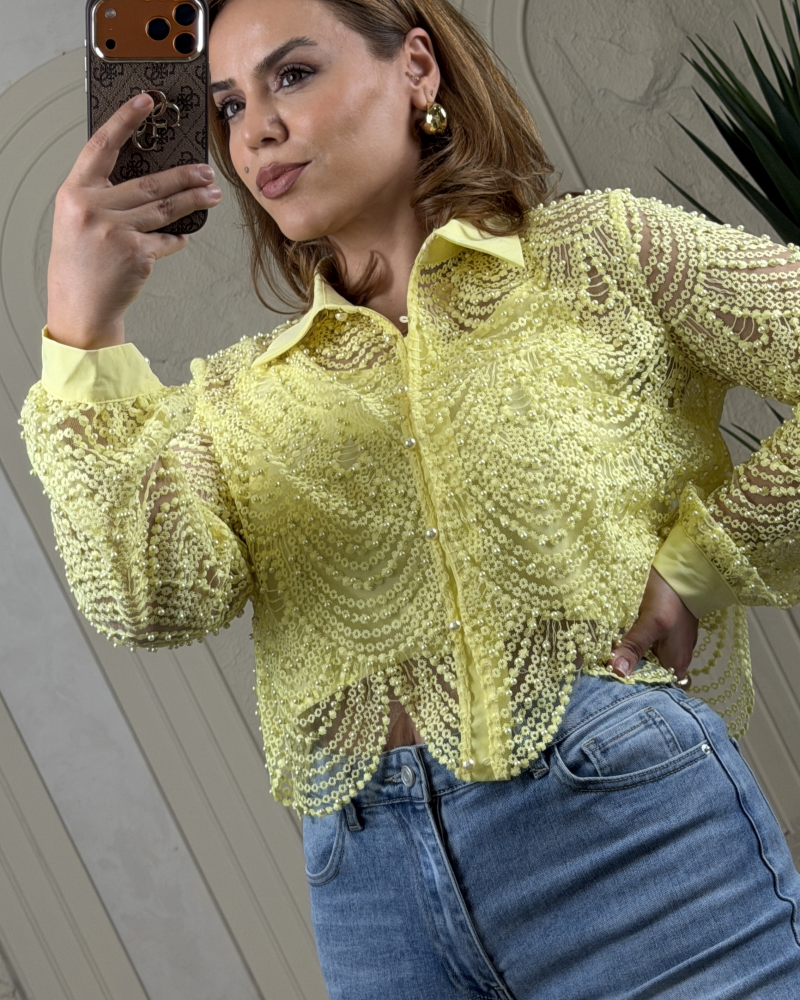 İTALYAN İNCİLİ GÖMLEK SARI