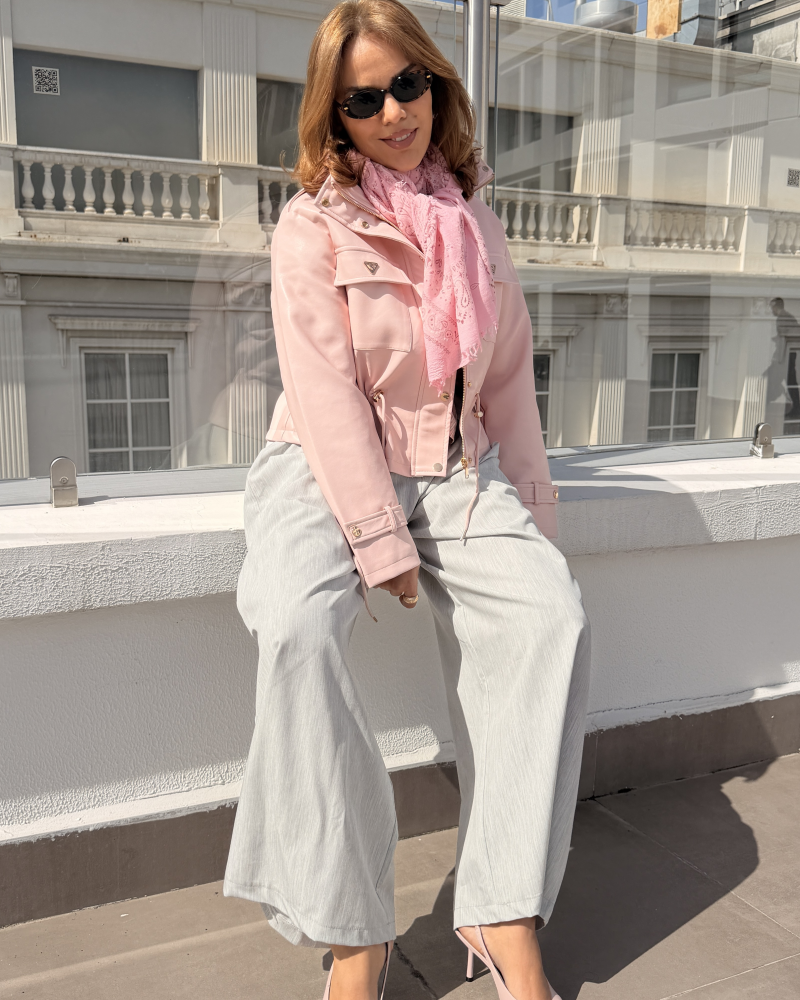 İTALYAN DERİ CEKET PUDRA PEMBE