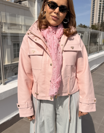 İTALYAN DERİ CEKET PUDRA PEMBE