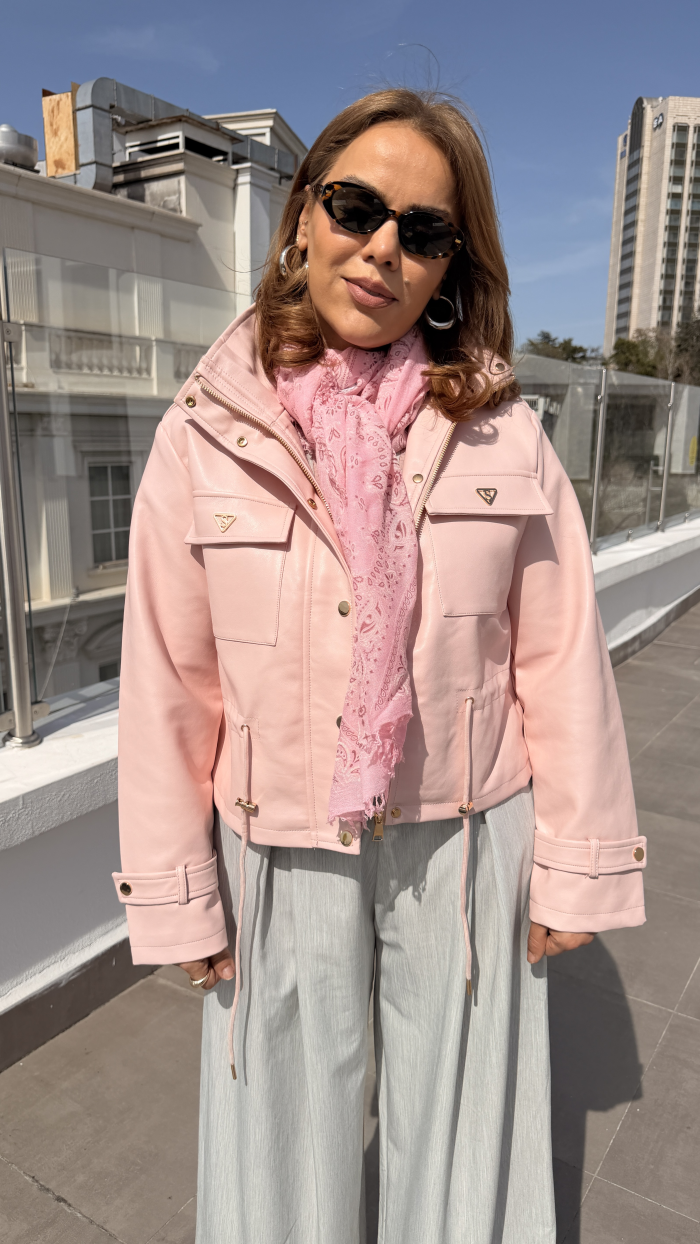 İTALYAN DERİ CEKET PUDRA PEMBE