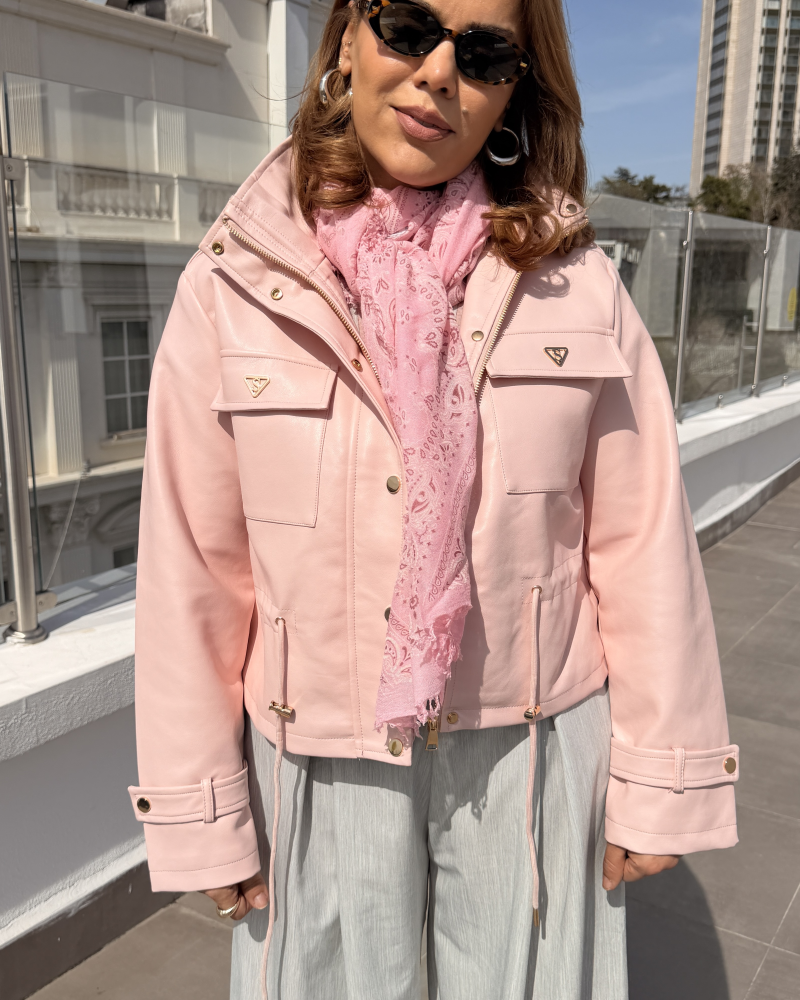 İTALYAN DERİ CEKET PUDRA PEMBE