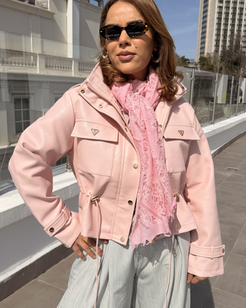 İTALYAN DERİ CEKET PUDRA PEMBE