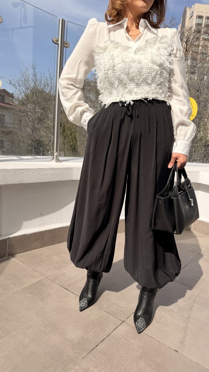 İTALYAN ŞALVAR PANTOLON SİYAH