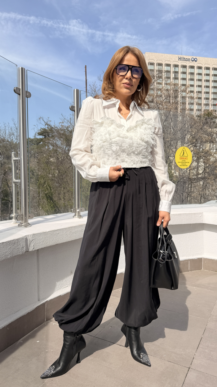 İTALYAN ŞALVAR PANTOLON SİYAH