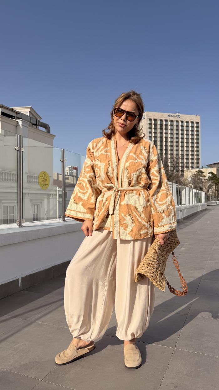 İTALYAN TASARIM ŞALVAR PANTOLON BEJ