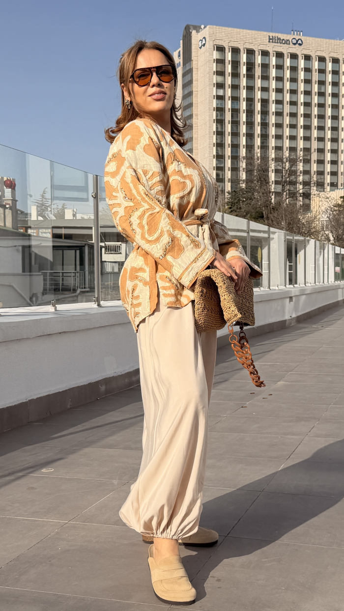 İTALYAN TASARIM ŞALVAR PANTOLON BEJ