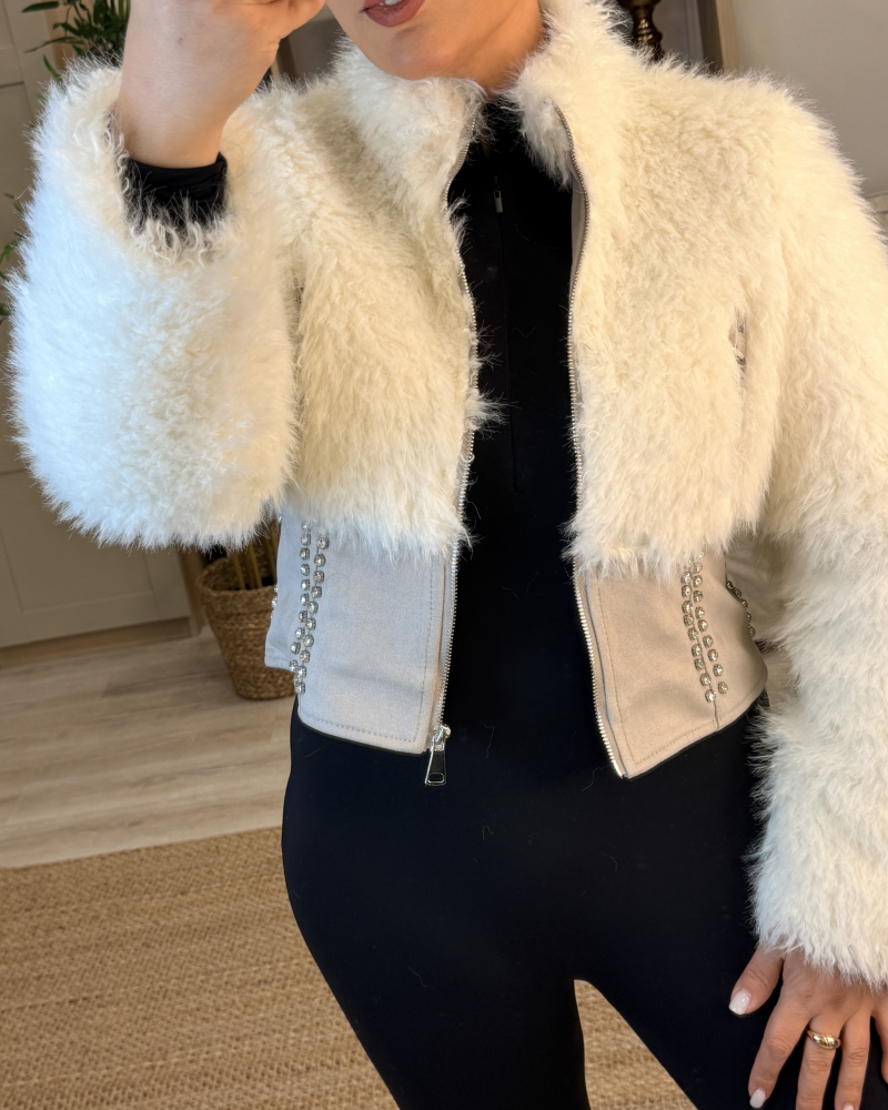 KÜRK DETAYLI SÜET KREM CEKET MONT