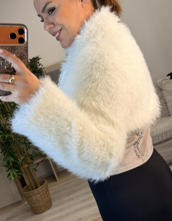 KÜRK DETAYLI SÜET KREM CEKET MONT